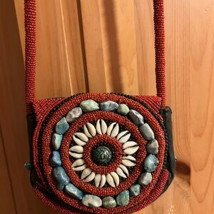 Handcrafted Red Beaded Shoulder Bag